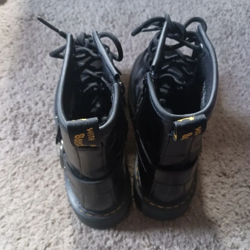 Dr Martens Youth 1460 Harness Leather Boots Girls Size 5 Black PRE-OWNED